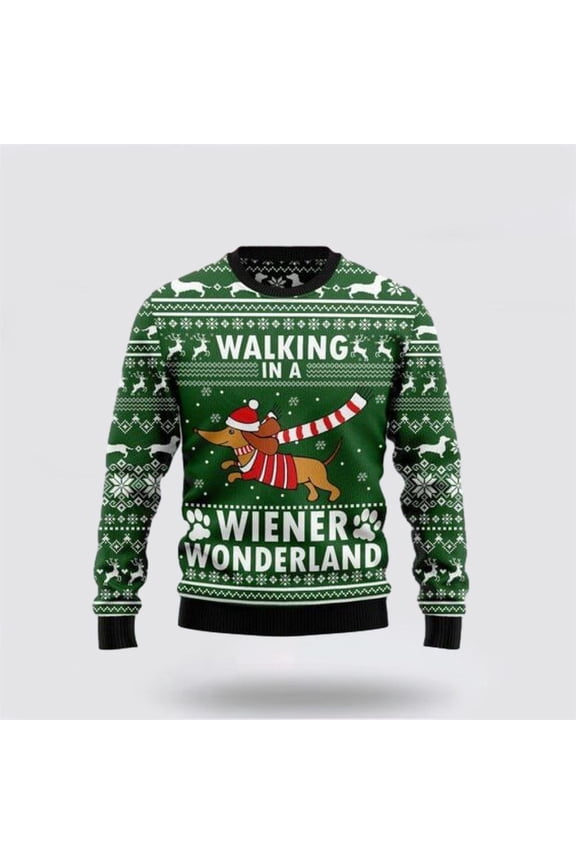 Dachshund Dog Walking In A Wiener Wonderland Ugly Christmas Sweater – Dog Lover Christmas Sweater