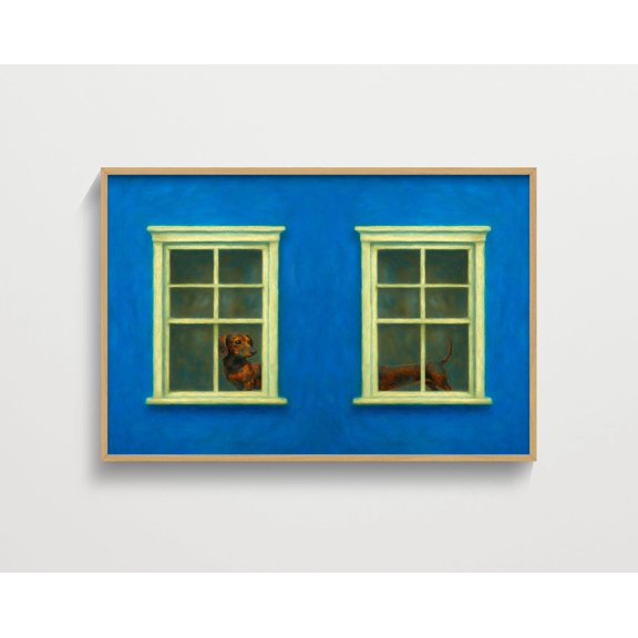 Dachshund Dog Wall Art Maximalist Blue Home Decor Unframed Paper Print