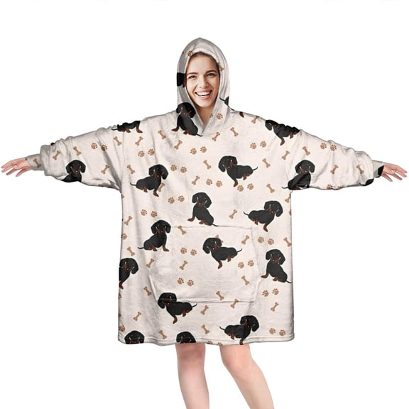 Dachshund Dog Wearable Oversized Blanket,Wearable Blanket Hoodie for Adults,Cozy Hooded Blankets with Super Pockets,Super Warm Fuzzy Pullover for Women & Men