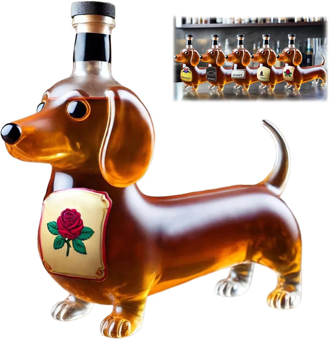 Dachshund Dog Whiskey Bottle, Fun Dachshund Whiskey Bottle, Glass Dachshunds Statue Wine Bottles, Dachshunds Decanter Decoration, for Bar, Home, Office