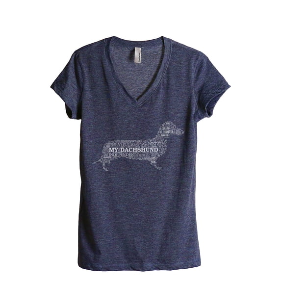 Dachshund Dog Word Cloud Women's Fashion Relaxed V-Neck T-Shirt Tee Heather Navy Medium