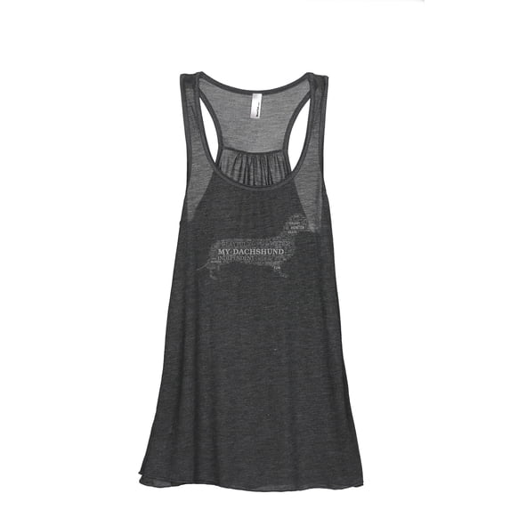 Dachshund Dog Word Cloud Women's Fashion Sleeveless Flowy Racerback Workout Yoga Tank Top Charcoal Grey Medium