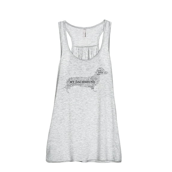 Dachshund Dog Word Cloud Women's Fashion Sleeveless Flowy Racerback Workout Yoga Tank Top Sport Grey Medium