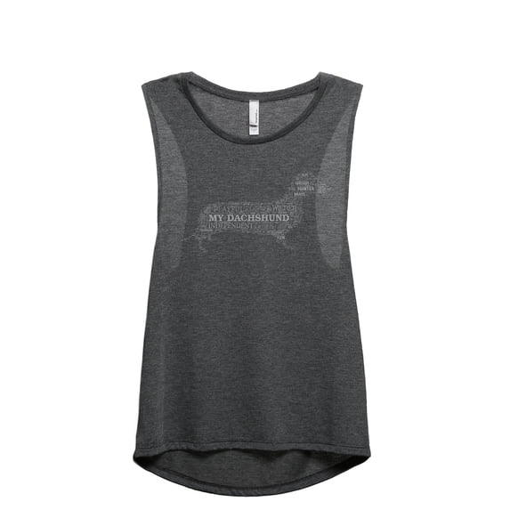 Dachshund Dog Word Cloud Women's Fashion Sleeveless Muscle Workout Yoga Tank Top Charcoal Grey Medium