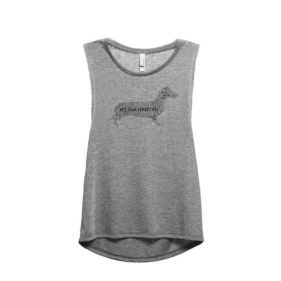 Dachshund Dog Word Cloud Women's Fashion Sleeveless Muscle Workout Yoga Tank Top Heather Grey Grey 2X-Large