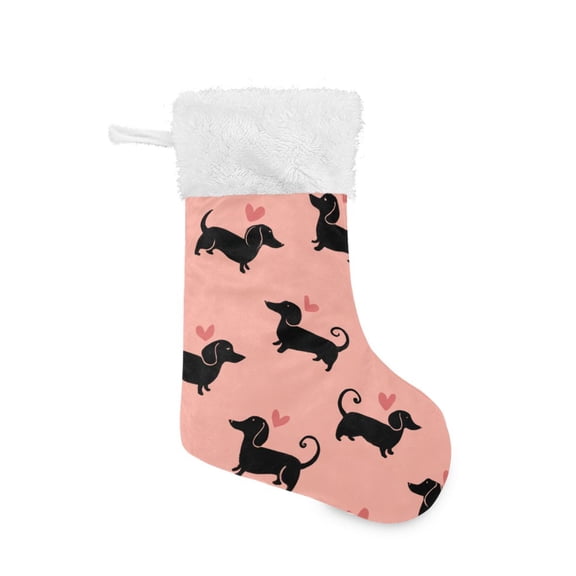 Dachshund Dog with Hearts Valentine Christmas Stockings Large Capacity 18 inch Gift Bag with Hook Xmas Holiday Decor 1 Pack