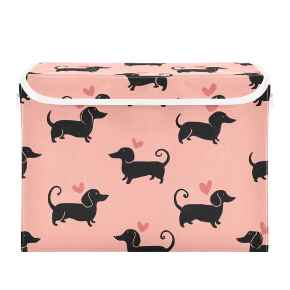 Dachshund Dog with Hearts Valentine Foldable Storage Bin with Lid and Handle Collapsible Storage Box 16.5 x 12.6 x 11.8 inches