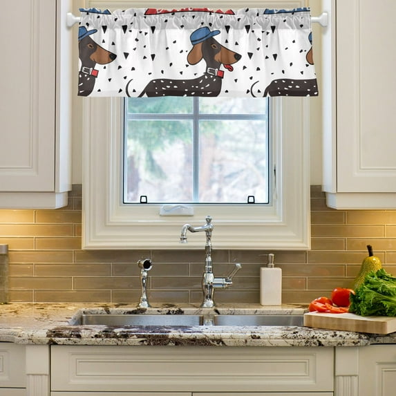 Dachshund Dogs Curtain Valances Farmhouse Design Window Treatment Decor Blackout Rod Pocket for Windows Living Room Kitchen 54" x 18"