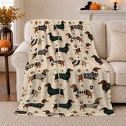 Dachshund Dogs in Plaid Sweaters, Cozy Modern Style for Dog Lovers, Classic Wiener Dog Pattern and Pet Adoption Gift, Soft Flannel Blanket for Bedroom and Living Room, Home Decor