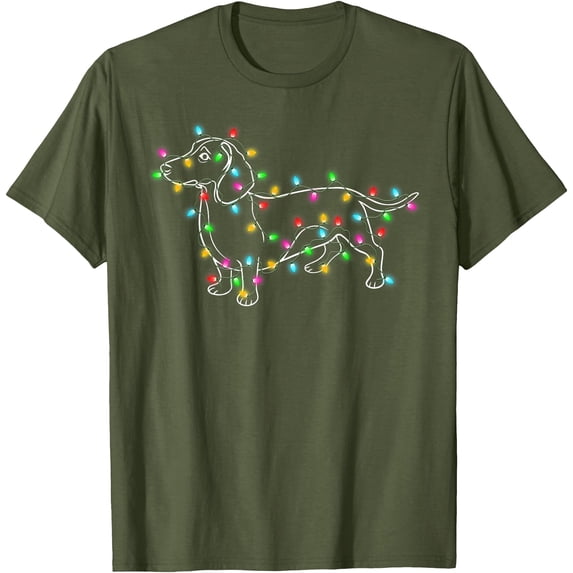 Dachshund Dogs Tree Christmas Xmas Gifts Pet Dog Unisex T-Shirt for Men Women Kids Toddler,Military Green Color,Size M