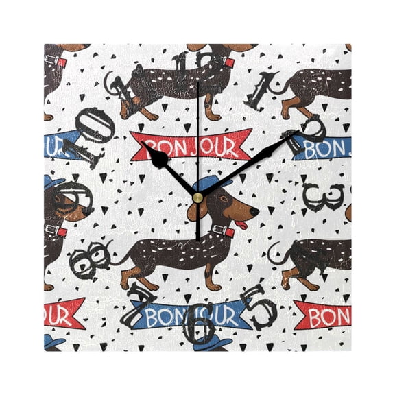 Dachshund Dogs Wall Clock Square Silent Non Ticking Battery Operated Clock for Home Bathroom Kitchen Bedroom Living Room