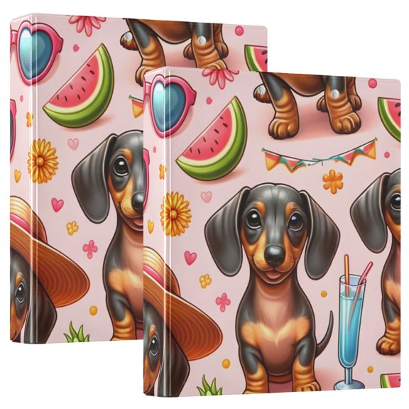 Dachshund Dogs Watermelon 3 Ring Binders 1.5 inch Hardcover File Folders with Interior Pockets A4 Size Organizer for School Office Hospital