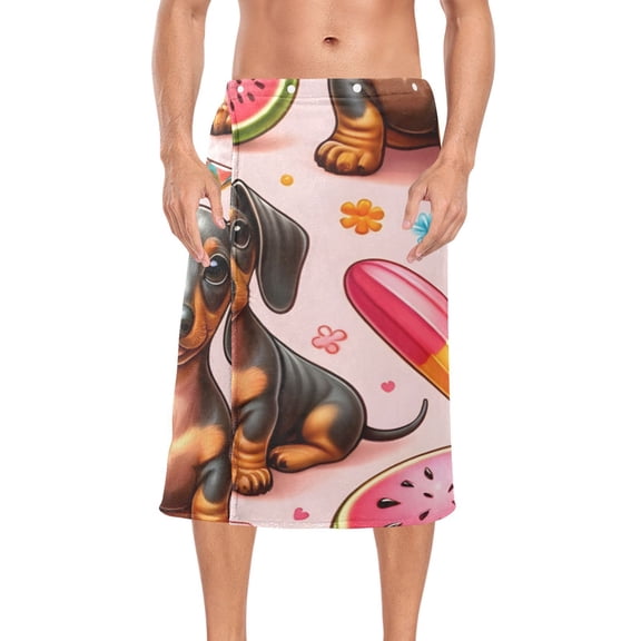 Dachshund Dogs Watermelon Bath Towel Wrap for Man Adjustable Shower Wrap Button Closure Body Towel for Sauna Gym