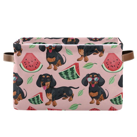 Dachshund Dogs Watermelon Storage Bins with Handle Fabric Organizer Basket Foldable Box 1 Pack 14.2x10.2x8.3