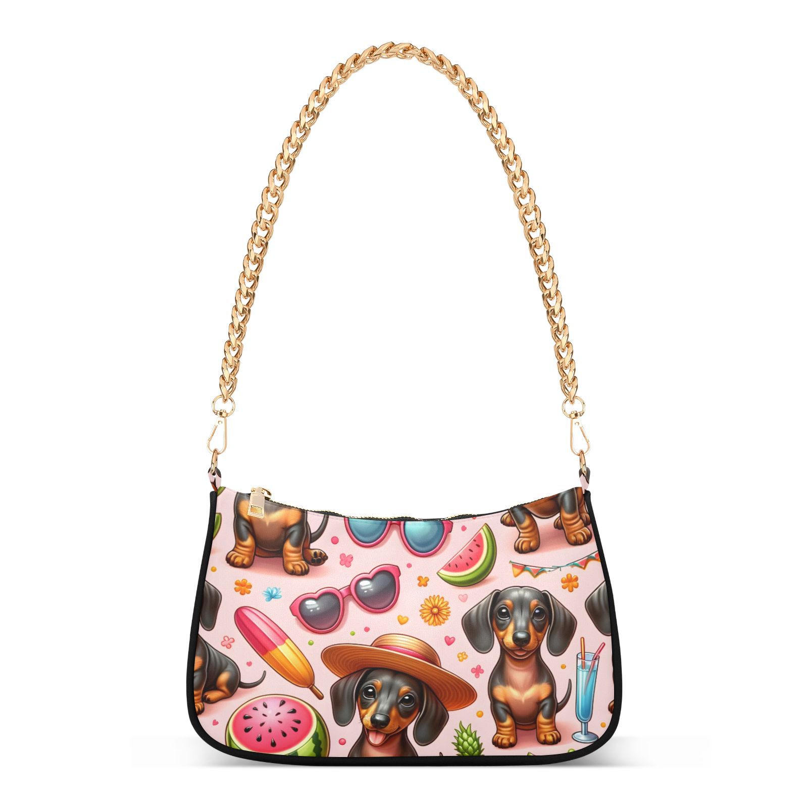 Dachshund Dogs WatermelonWomen Small Shoulder Bag Crossbody Tote Hobo Bags Purse Clutch Handbags with Chain Strap for Women