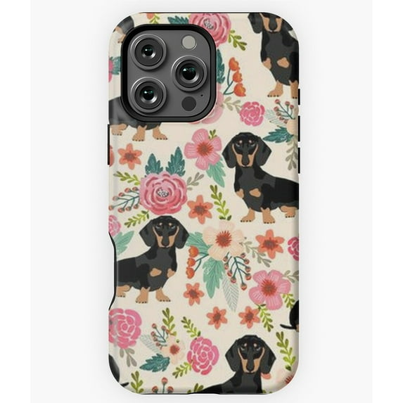 Dachshund Dogs and Flowers Pattern Phone Case for iPhone 16 15 14 13 12 11 Pro Max