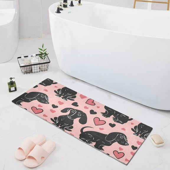 Dachshund Dogs and Heart Bath Mat 39x20 Non-Slip Bathroom Rugs Absorbent Soft Plush Quick Dry for Tub Shower Kitchen Home Decor
