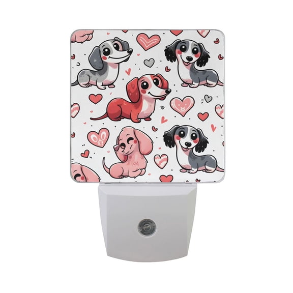 Dachshund Dogs and Heart Night Light 2 Pack LED Nightlight Plug into Wall Dusk to Dawn Sensor Soft White