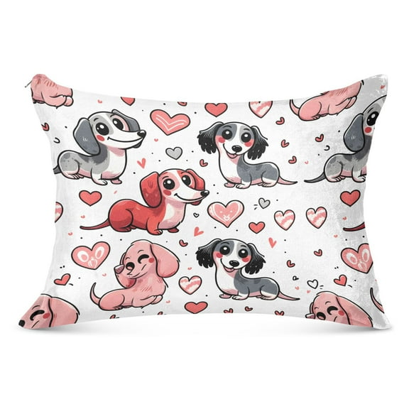 Dachshund Dogs and Heart Plush Pillow Cases Standard Size Ultra Soft Warm Pillowcases with Zipper 20"x26"