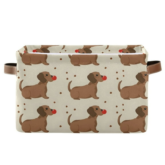 Dachshund Dogs with Ball Storage Bins with Handle Fabric Organizer Basket Foldable Box 1 Pack 14.2x10.2x8.3