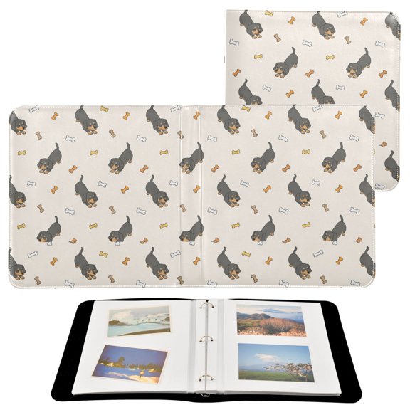 Dachshund Dogs with Cute Bone PU Leather Photo Albums 3 Rings Binder Scrapbook 20 Refill Pages