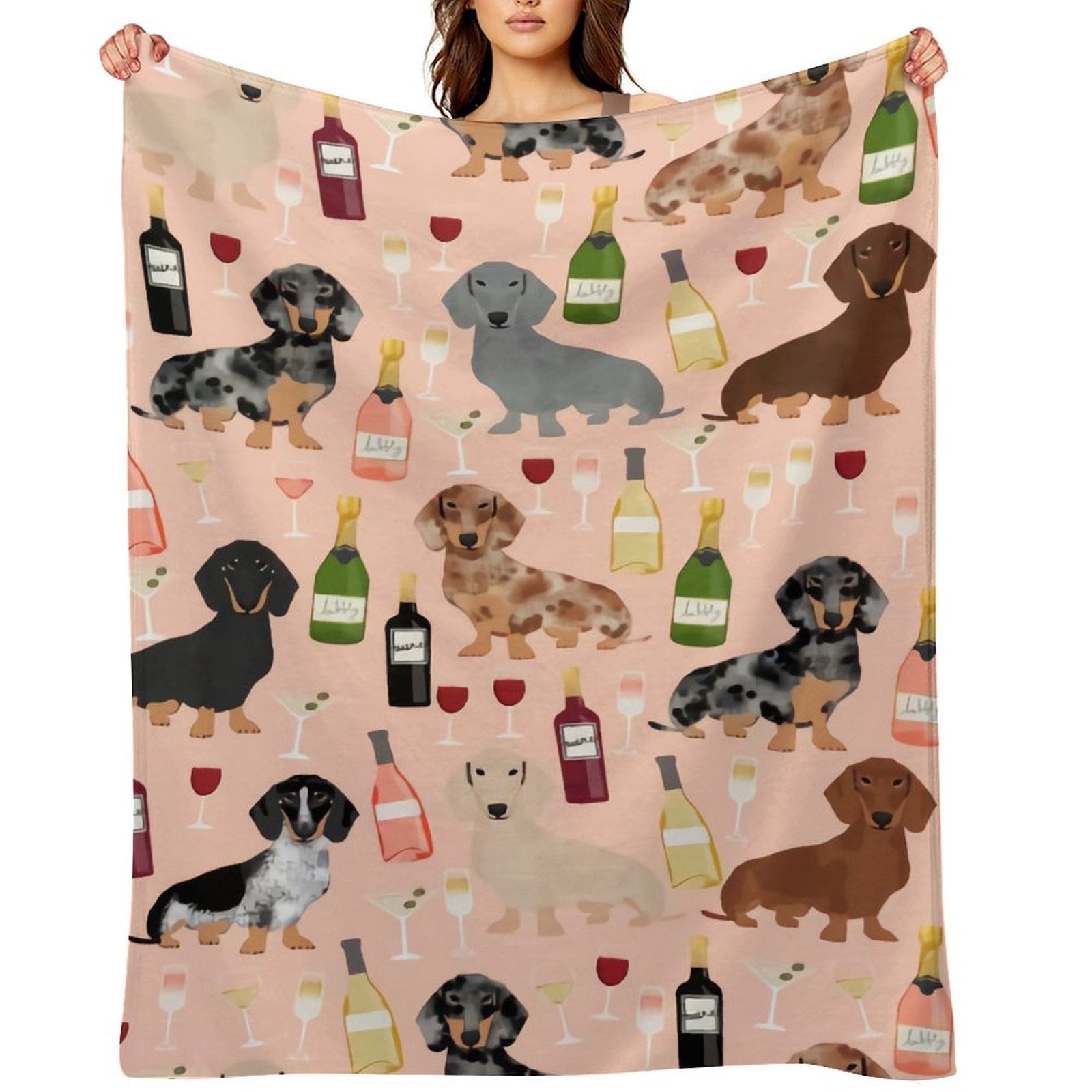 Dachshund Doxie Dachsie Champagne Wine Cocktails Dog Breed The Full Collection of Flannel Blanket Lightweight Cozy Bed Blankets Soft Throw Blanket Fit Couch Sofa for Kids Adults 60"×80"