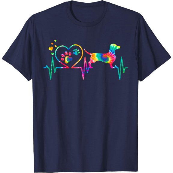 Dachshund Doxie Weenie Mom Dad Heartbeat Tie Dye Dog Unisex T-Shirt for Men Women Kids Toddler,Navy Color,Size 2T