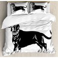 thumbnail image 1 of Dachshund Duvet Cover Set King Size, Simplistic Dog Illustration with Monochrome Stylized Cute Long Torso Breed, 3 Piece Bedding Set with 2 Pillow Shams, Black and White, by Ambesonne, 1 of 3