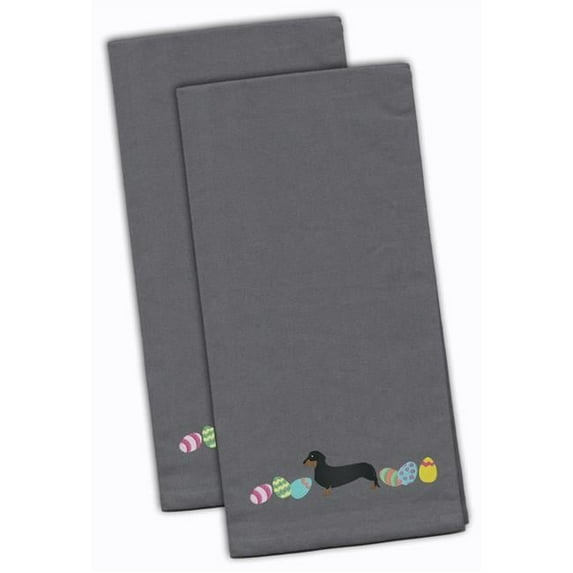 Dachshund Easter Gray Embroidered Kitchen Towel - Set of 2