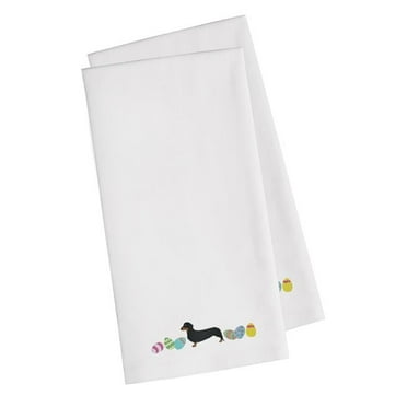 Dachshund Easter White Embroidered Kitchen Towel - Set of 2