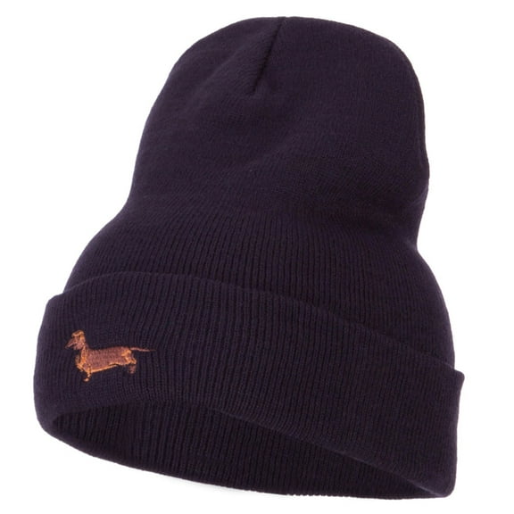 Dachshund Embroidered Long Beanie - Navy OSFM