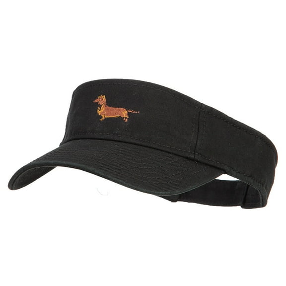 Dachshund Embroidered Pro Style Cotton Washed Visor - Black OSFM