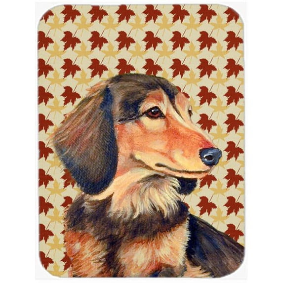 Dachshund Fall Leaves Portrait Glass Cutting Board- Large