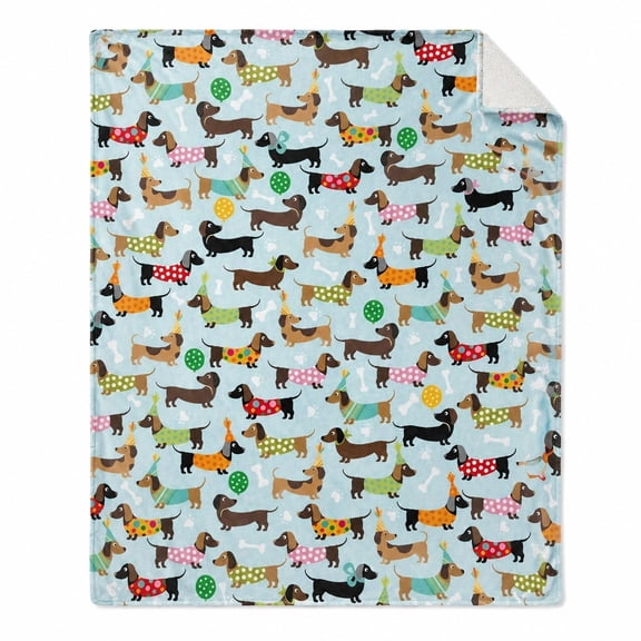 Dachshund Fleece Blanket, Cute Wiener Dog Throw Blanket, Soft Lightweight Sausage Dog Print Blanket for Couch & Sofa, Dog Lover Gift, 280gsm Polyester