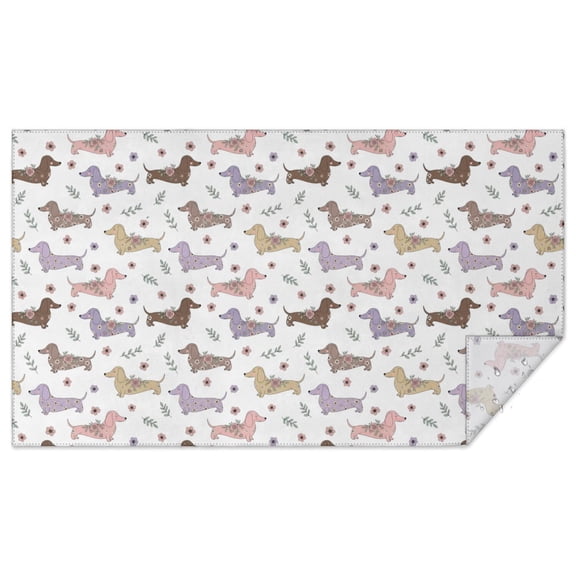 Dachshund Floral White Pattern Rectangular Tablecloth 60x102 Inch, Waterproof Stain Resistant Decorative Table Cover for Dining, Party & Wedding