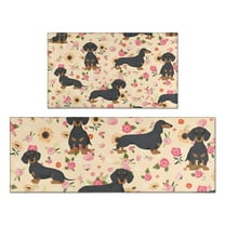 Dachshund and Flower Kitchen Rugs Sets Of 2,Anti Fatigue Kitchen Mat Rugs Non Slip Washable,Decorative Kitchen Floor Mats for Kitchen,Sink,Laundry,17"x30" 17"x47"