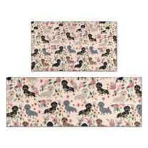 Dachshund and Flower Kitchen Rugs Sets Of 2,Anti Fatigue Kitchen Mat Rugs Non Slip Washable,Decorative Kitchen Floor Mats for Kitchen,Sink,Laundry,17"x30" 17"x47"