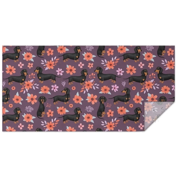 Dachshund Flower Purple Pattern Waterproof Tablecloth, Rectangular ...