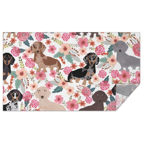 Dachshund and Flower Rectangle Tablecloth 60"x102",Waterproof Polyester Rectangle Table Cloth, Wipeable Spillproof Polyester Tablecloth for Dining, Camping, Indoor and Outdoor