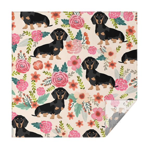 Dachshund and Flower Square Tablecloth,Waterproof Square Table Cover,Wipeable Spillproof Washable Table Cover for Home Kitchen Party Decor 42"X42"(107x107cm)