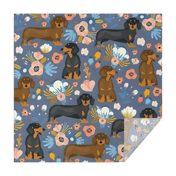 Dachshund and Flower Square Tablecloth,Waterproof Square Table Cover,Wipeable Spillproof Washable Table Cover for Home Kitchen Party Decor 42"X42"(107x107cm)