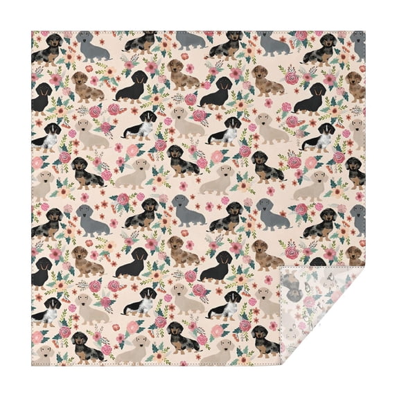 Dachshund and Flower Square Tablecloth,Waterproof Square Table Cover,Wipeable Spillproof Washable Table Cover for Home Kitchen Party Decor 42"X42"(107x107cm)