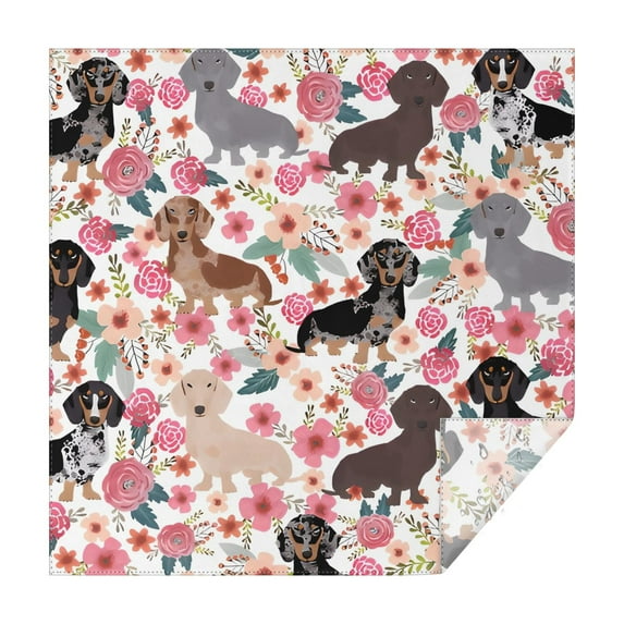 Dachshund and Flower Square Tablecloth,Waterproof Square Table Cover,Wipeable Spillproof Washable Table Cover for Home Kitchen Party Decor 60"x60"(152x152cm)