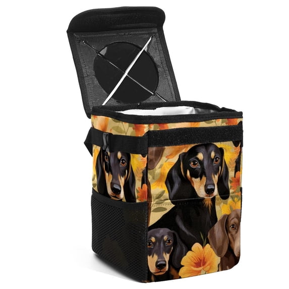 Dachshund Foldable Car Trash Bin Mini Trash Can with Lid, Leak-proof, Hanging Storage Bag - Car Garbage Can