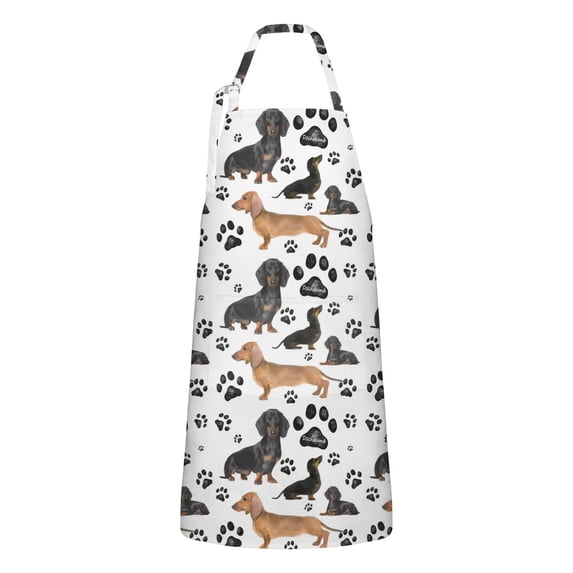 Dachshund Footprint Apron-Garden Aprons for Women with Pockets-Cotton Linen Waterproof Kitchen Cooking Gardening Aprons Adjustable for Kitchen,Cooking,BBQ and Salon 33x27 Inch