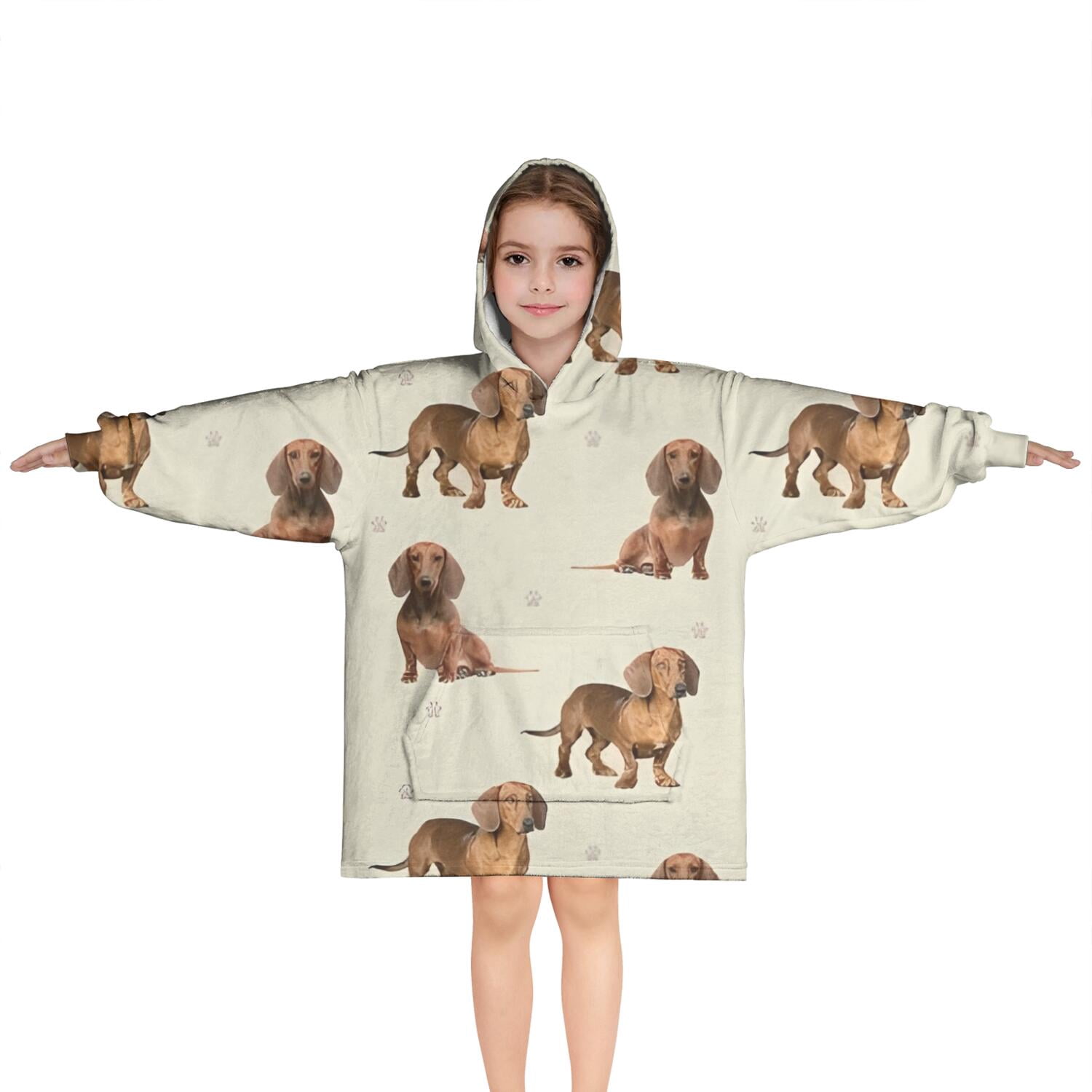 Dachshund Footprint Blanket Hoodies for Kids 6-13YR Oversize Wearable Blanket Hoodies for Boys Girls Teens