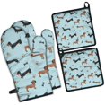 thumbnail image 1 of Dachshund Footprint Bone-1 Kitchen Oven Mitt and Pot Holder Sets 4 Pcs for Baking, Cooking and Grilling, Heat Resistant Up To 392 °F, 1 of 7