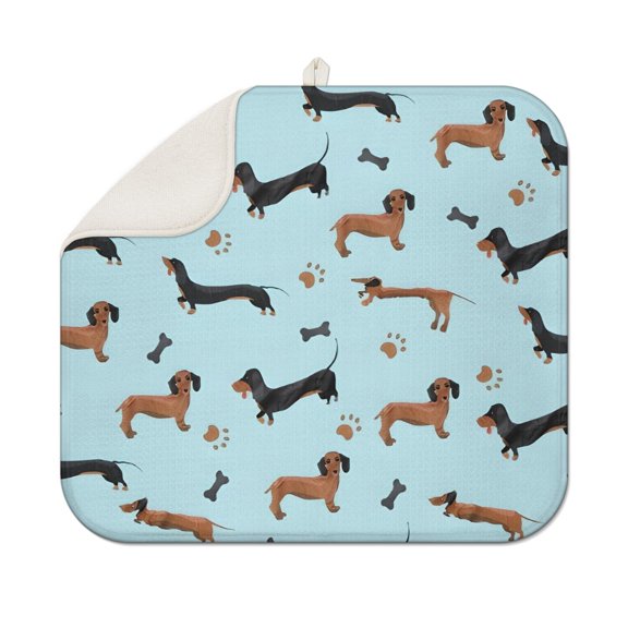 Dachshund Footprint Bone Dish Drying Mat for Kitchen 1 Pack, Ultra Absorbent Microfiber Dishes Drainer Mats,16"x18"