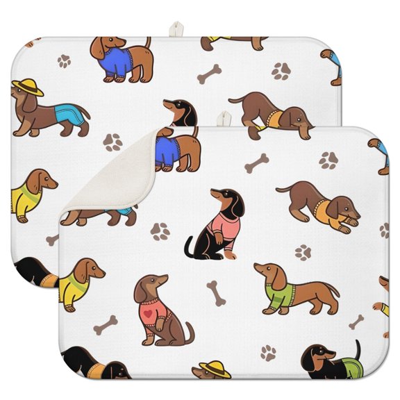 Dachshund Footprint Bone Dish Drying Mat for Kitchen 1 Pack, Ultra Absorbent Microfiber Dishes Drainer Mats,18"x24"