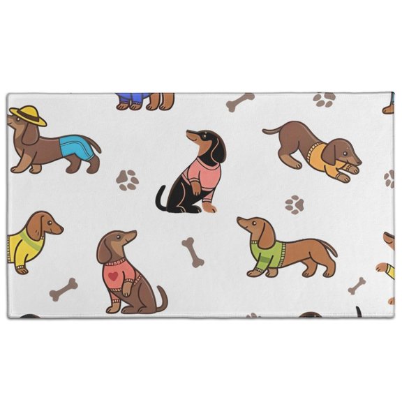 Dachshund Footprint Bone Door Rugs,Washable Non Slip Door Mats Indoor,Decorative Door Mats,Entry Mat Indoor for Entrance,Bedroom,Kitchen,Bathroom,17"x30"